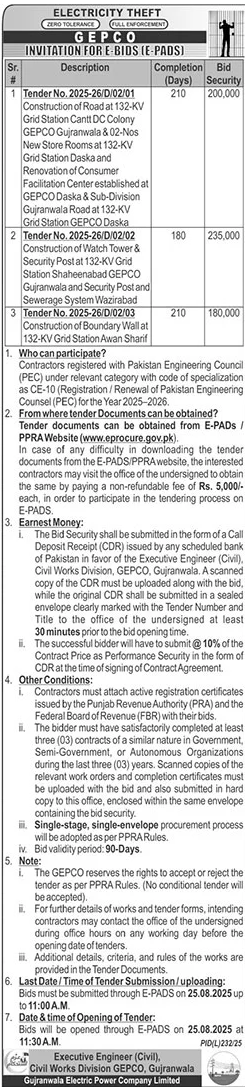 GEPCO Gujranwala Tender Notice-1
